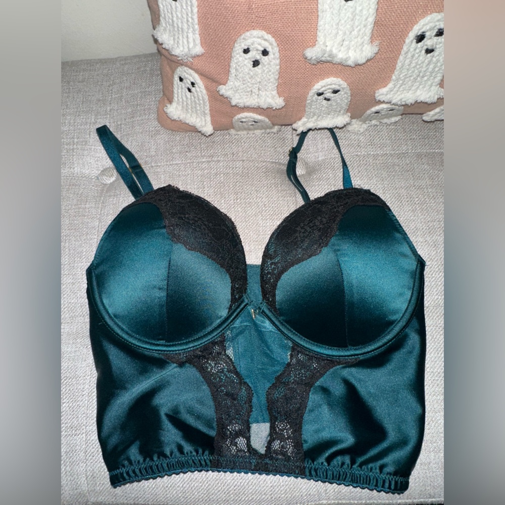 Victoria's Secret Push-Up Teal and Black Lace Corset Bra
